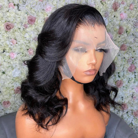 Image of Brazilian 180 Density Body Wave Short Bob Wig 13x4 Human Hair Lace Front Wig Remy Water Wave 4x4 Closure Wig For Women Hot Sale-FrenzyAfricanFashion.com