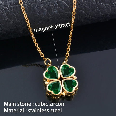 Image of 4 crystal heart flower pendant stainless steel necklace gold silver chain-FrenzyAfricanFashion.com