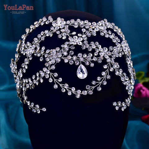 Image of Rhinestone Forehead Headband Fashion Crystal Bridal Headpiece Wedding Hair Accessories Tiara wear-FrenzyAfricanFashion.com