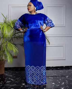Woman Velvet Dress With Stone Big Size-FrenzyAfricanFashion.com