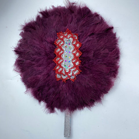 Image of Feather Handle Fan with Sequins Lace-FrenzyAfricanFashion.com