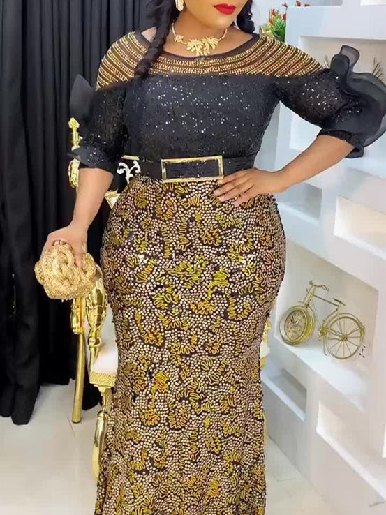 Plus Size Party Long Dresses Sequin Evening Gowns-FrenzyAfricanFashion.com