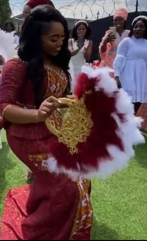 Image of Bridal Turkey Nigerian Feather Fans for Wedding Party-FrenzyAfricanFashion.com