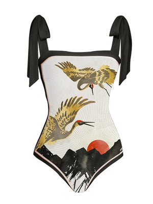 Skinny Square Neck Beachwear Seamless High Waist Cropped Swimsuit