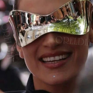 Oversized Punk Sunglasses Sport Silver Futuristic Rimless Eyeglasses-FrenzyAfricanFashion.com