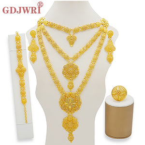 Dubai Jewelry Sets Gold Color Necklace &amp; Earring Set For Women African France Wedding Party Jewelery Ethiopia Bridal Gifts-FrenzyAfricanFashion.com