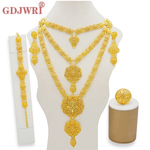 Dubai Jewelry Sets Gold Color Necklace &amp; Earring Set For Women African France Wedding Party Jewelery Ethiopia Bridal Gifts-FrenzyAfricanFashion.com