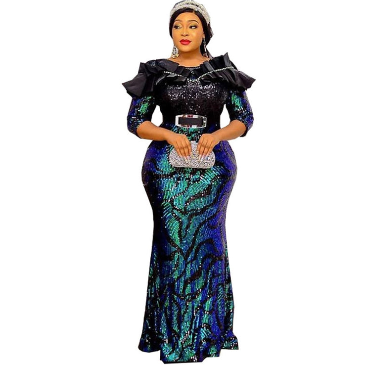 Luxury Evening Dresses Women Plus Size Sequin Mermaid Bodycon Dress-FrenzyAfricanFashion.com