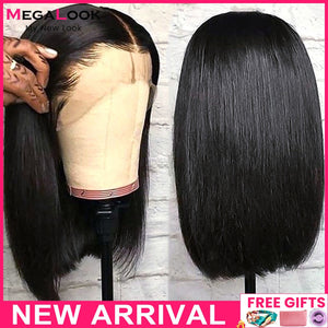 MEGALOOK Short Bob Wig Human Hair Wigs For Women Transparent Lace Wig Pre Plucked Virgin T Part Bob Lace Human Hair Wigs 180%-FrenzyAfricanFashion.com