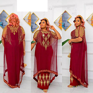 Two-Piece African Dresses Mesh Caftan Dress Abaya Clothes-FrenzyAfricanFashion.com