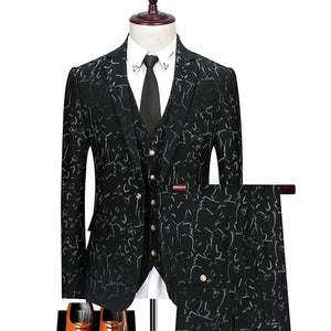 Floral Print 3 Piece Suit Set Men Luxury Bronzing Blazers Vest Trousers-FrenzyAfricanFashion.com
