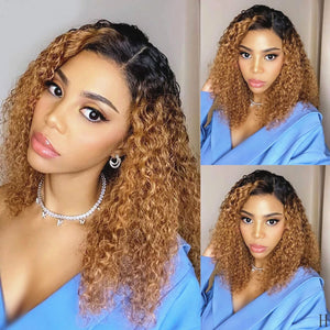 Lace Front Wig Curly Human Hair Women Brown Remy Brazilian 13X1 Wave-FrenzyAfricanFashion.com