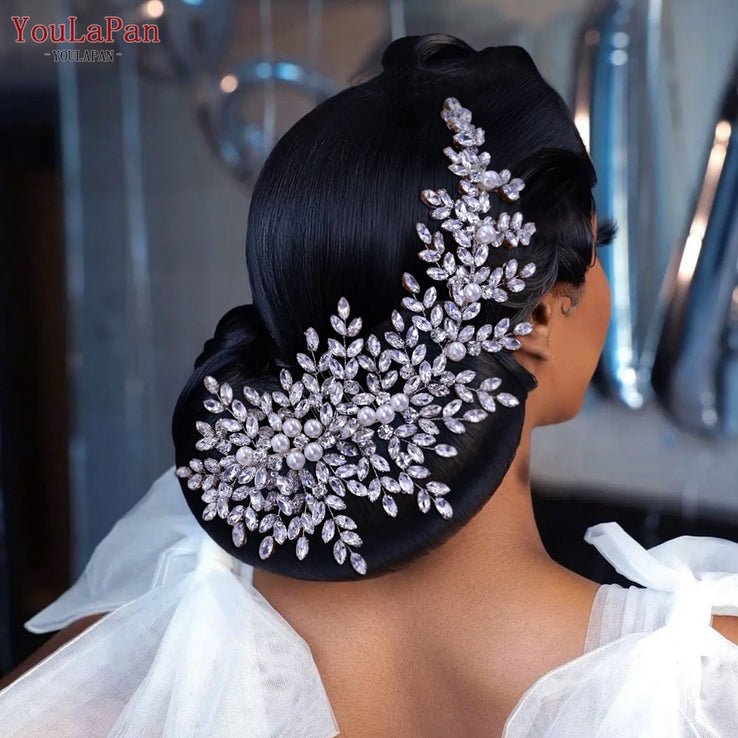Rhinestone Bridal Headband Big Flower Shape Headdress for Women Crystal Hollow Wedding Headpiece Zircon Headwear-FrenzyAfricanFashion.com