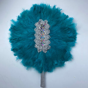 Feather Handle Fan with Sequins Lace