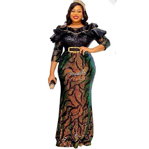 Image of Luxury Evening Dresses Women Plus Size Sequin Mermaid Bodycon Dress-FrenzyAfricanFashion.com