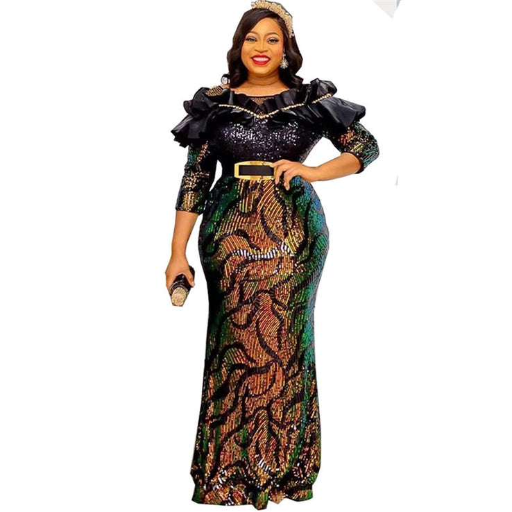 Luxury Evening Dresses Women Plus Size Sequin Mermaid Bodycon Dress-FrenzyAfricanFashion.com