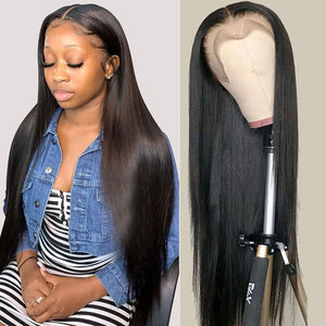 HD Lace Frontal Wig Straight Transparent 13x4 13x6 Lace Front Human Hair Wigs PrePlucked Bone Straight Human Hair Wigs For Women-FrenzyAfricanFashion.com