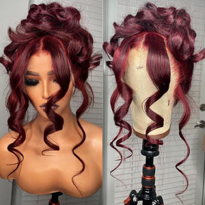 Body Wave Burgundy Lace Front Wig 13x4x1 Middle Part Wine Red Synthetic Lace Wigs for Women Heat Resistant Hair for Party-FrenzyAfricanFashion.com