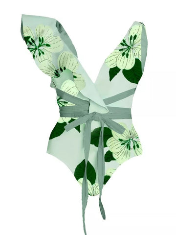 Image of One Piece Swimsuit Floral Print Beach Bathing Suit Set-FrenzyAfricanFashion.com