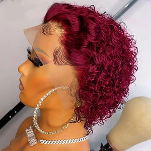 Pixie Cut Wig 99J Color Lace Wig Spring curl Short Bob Human Hair Wig For Women Natural Black Color Blonde Jarin Hair Cheap Wig-FrenzyAfricanFashion.com