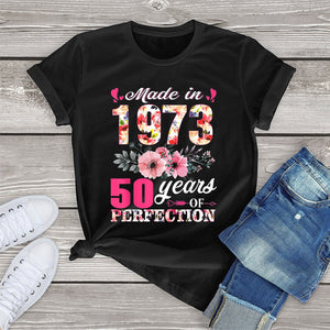 Born In 1973 Floral 50 Years Old Birthday Women T-Shirt Printed Top Unisex Casual Tee Streetwear-FrenzyAfricanFashion.com