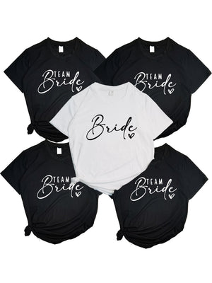 Team Bride Heart Evjf Hen Party Women Gropu T-shirt Girl Wedding Female Tops Tee Camisetas Mujer Female Black Pink White Clothes-FrenzyAfricanFashion.com