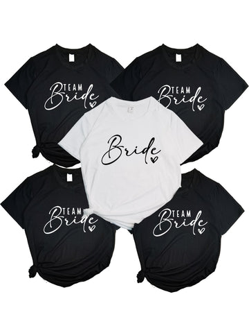 Image of Team Bride Heart Evjf Hen Party Women Gropu T-shirt Girl Wedding Female Tops Tee Camisetas Mujer Female Black Pink White Clothes-FrenzyAfricanFashion.com