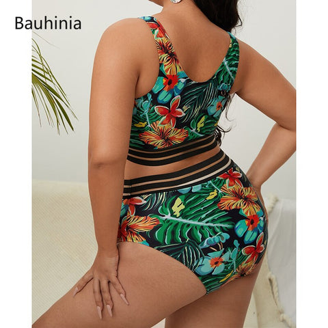 Image of Plus Size Swimsuits 2 Pieces Set Women High Waist Push Up Bikini Sets Flower Print Bathing Suits-FrenzyAfricanFashion.com