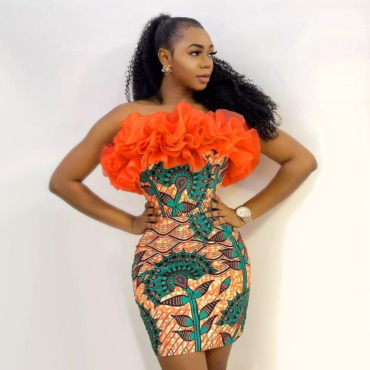 Women Tube Tops Dress Bodycon Ruffles Backless-FrenzyAfricanFashion.com
