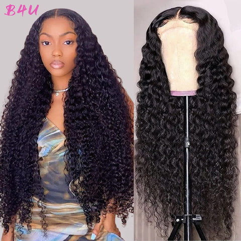 Image of Deep Wave Lace Front Human Hair Wigs Pre Plucked Deep Wave 13x4 Lace Front Human Hair Wigs Curly Wave Human Hair Free Shipping-FrenzyAfricanFashion.com