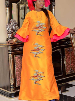 Free Size Original Bazin Riche Long Dresses For Nigeia Women Top Quality Bazin Riche Dashiki Robe Embroidery Evening Gowns-FrenzyAfricanFashion.com