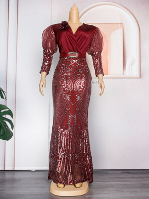 Plus Size African Party Long Dresses Women Sequin Evening Gowns-FrenzyAfricanFashion.com