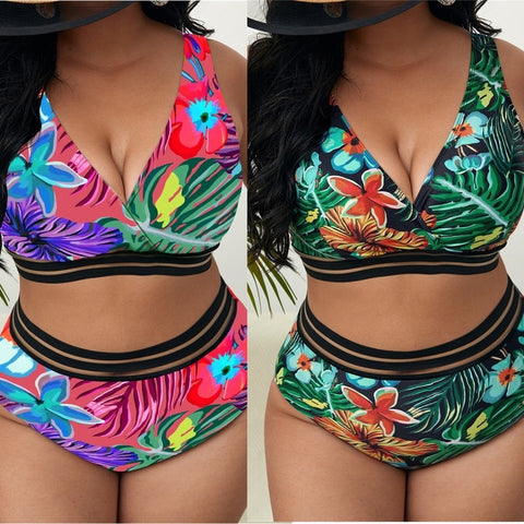 Image of Plus Size High Waist Two Pieces Bikini Set Swimsuit Women Beachwear Swimwear Bathing Suit-FrenzyAfricanFashion.com