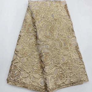 Latest brocade jacquard lace fabric Gold New designs African Nigerian French Lace for wedding Dress LJK20108-FrenzyAfricanFashion.com