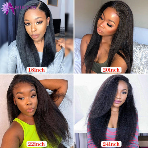 Image of Kinky Straight Wig Transparent Lace Frontal Wig Curly Human Hair Wigs Lace Frontal Pre Plucked Glueless Closure Wig Remy Hair-FrenzyAfricanFashion.com