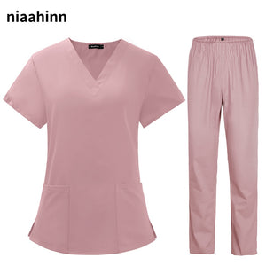 Uniforms Nurse Women Thin and Light Fabric Short Sleeve Medical Clothes Scrubs Nursing Pants Elastic Medical Uniforms for Summer-FrenzyAfricanFashion.com