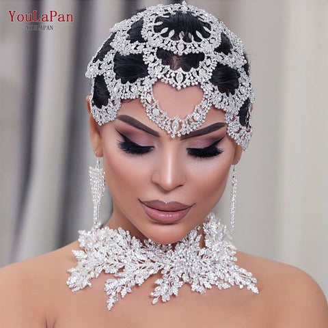 Image of Rhinestone Bridal Headband Big Flower Shape Headdress for Women Crystal Hollow Wedding Headpiece Zircon Headwear-FrenzyAfricanFashion.com