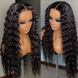 Kryssma Natural Black Loose Deep Lace Front Wig Long Glueless Deep Wave Frontal Wig High Temperature Synthetic Hair For Women