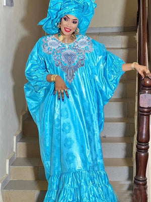 Bazin Riche Dress Prom Party Boubou Gown-FrenzyAfricanFashion.com