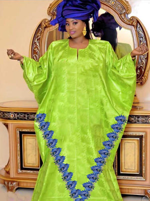Guipure Bazin Riche Long Dresses With Scarf For Nigeria Women Party Clothing Bazin Riche Dashiki Robe Free Size-FrenzyAfricanFashion.com
