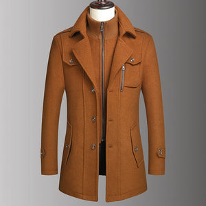 Man Classic Fashion Trench Coat Jackets MaleLong Trench Slim Fit Overcoat Blends Fashion Wool Warm Outerwear Windbreaker-FrenzyAfricanFashion.com
