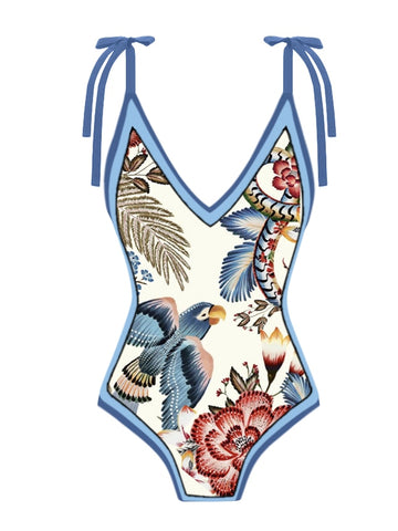 Image of Floral Print One-Piece Swimsuit Set-FrenzyAfricanFashion.com