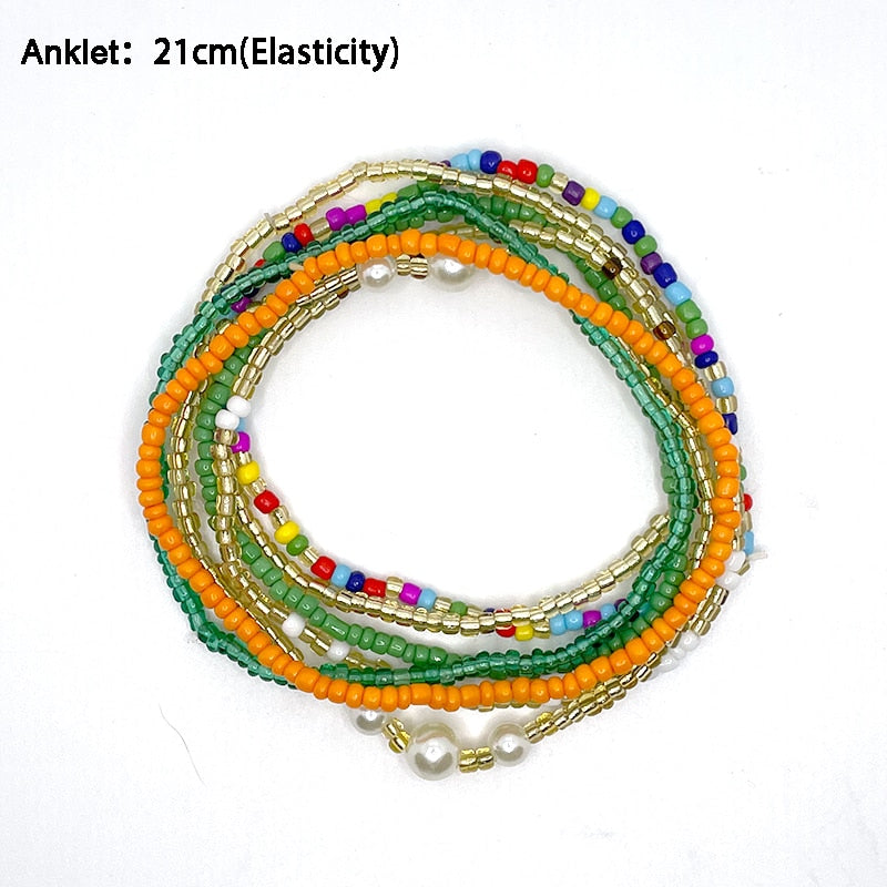Bohemian Beaded Chain Elastic Anklet Bracelet-FrenzyAfricanFashion.com
