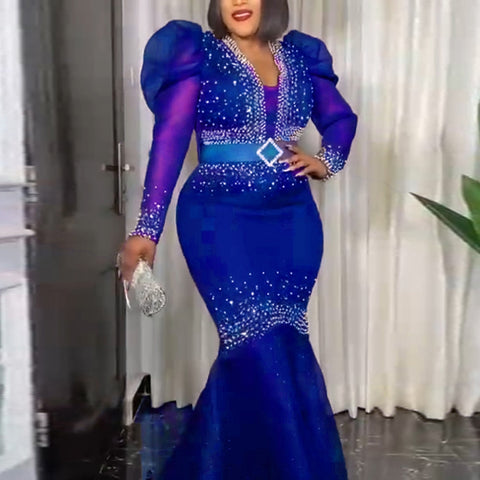 Image of Mermaid Dress Women Plus Size Puff Sleeve-FrenzyAfricanFashion.com