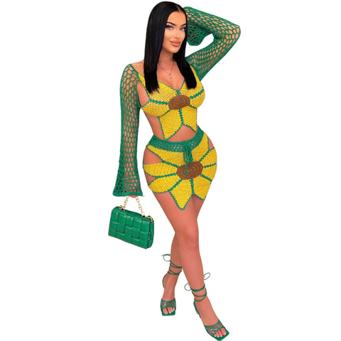 Image of Beach Suit Sexy Hand-crocheted Sunflower Swimsuit Cover Ups-FrenzyAfricanFashion.com