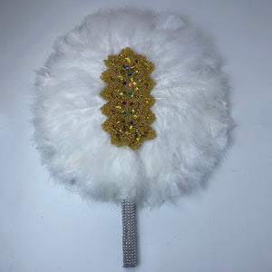 Feather Handle Fan with Sequins Lace-FrenzyAfricanFashion.com