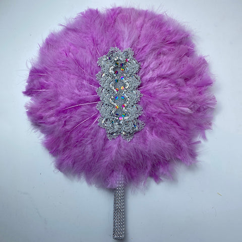 Image of Feather Handle Fan with Sequins Lace-FrenzyAfricanFashion.com