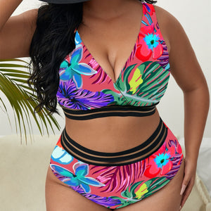 Plus Size  High Waist Two Pieces Bikini Set Swimsuit Women Beachwear Swimwear Bathing Suit