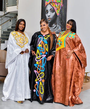 African Dress For Woman Plus Size Dress Bazin Riche Embroidery With Embroidery Floor Long Dress With Scarf-FrenzyAfricanFashion.com