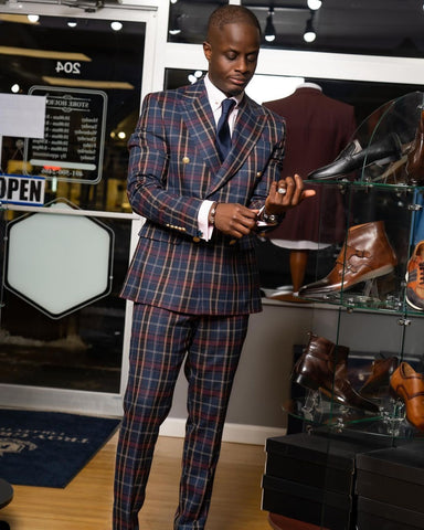 Image of Casual Men Suits Grid Pattern Two Button Two Pieces Jacket With Pants-FrenzyAfricanFashion.com